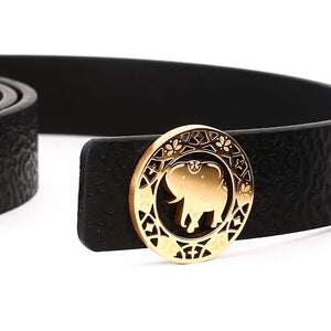 Elephant Garden Men's/Women's  Ambossed Leather Belt with Golden Logo Buckle-B7216