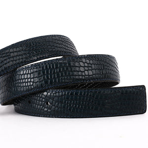 Elephant Garden Men's Crocodile Print Leather Belt with Steel Buckle-Black-B7028