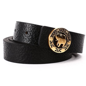 Elephant Garden Men's/Women's  Ambossed Leather Belt with Golden Logo Buckle-B7216