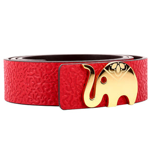Elephant Garden Women's leather belt with logo buckle-black-B7223